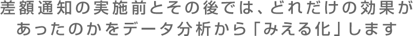 差額通知の実施前とその後では、どれだけの効果があったのかをデータ分析から「みえる化」します